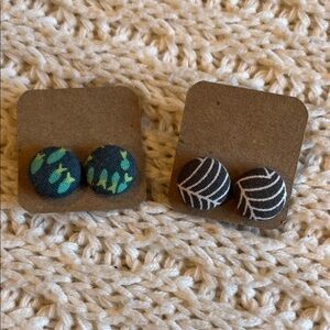 Fabric Button Earrings - Green/navy & Grey/white